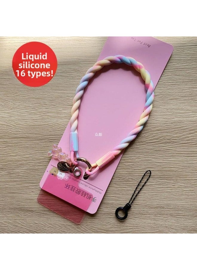 Generic - Liquid Silicone Short Mobile Phone Lanyard Portable Anti-lost Hand Rope Hanging Wrist Pendant Wristband Hanging Chain Thick Version Of The Sticker.-Specifications Support Image Upload:4 Ink Pink And Purple Liquid Silicone Wrist Rope + Luminous Bear + Purple Slices - Image 1