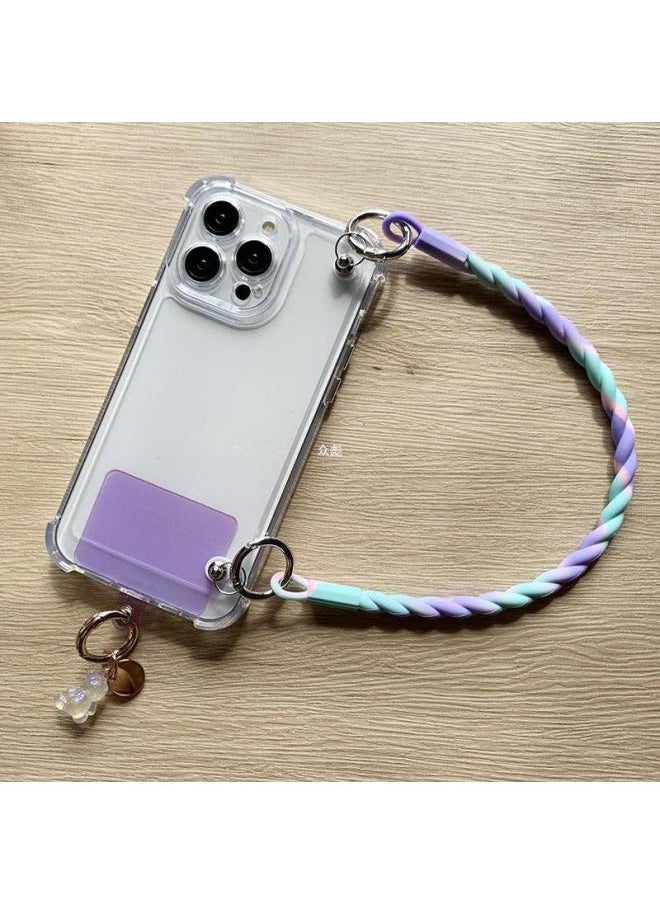 Generic - Liquid Silicone Short Mobile Phone Lanyard Portable Anti-lost Hand Rope Hanging Wrist Pendant Wristband Hanging Chain Thick Version Of The Sticker.-Specifications Support Image Upload:4 Ink Pink And Purple Liquid Silicone Wrist Rope + Luminous Bear + Purple Slices - Image 1
