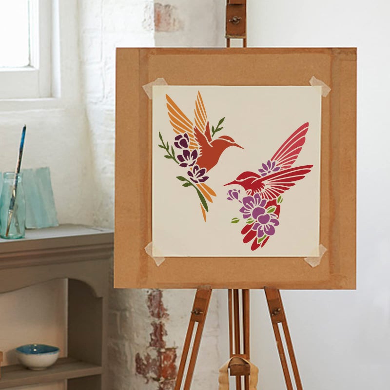 MAYJOYDIY 4pcs Hummingbird Flowers Stencils Hummingbird Stencil Bird Rose Peach Blossom 8.3×11.7/11.8×11.8 Inch Reusable DIY Art Craft Template for Painting on Wood Fabric Wall Furniture - Image 5