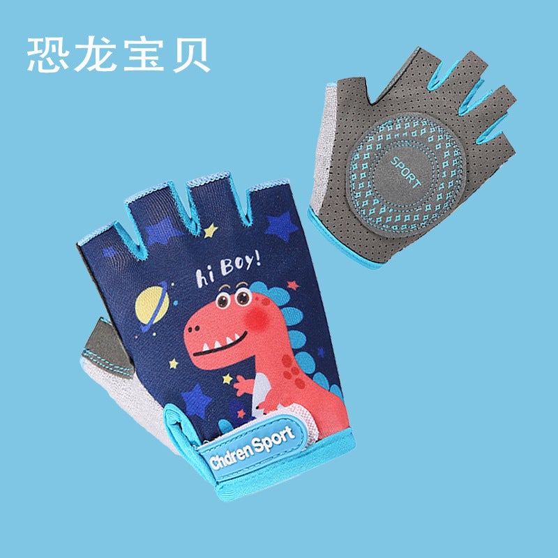 Kids Half-Finger Cycling Gloves Anti-Slip Dinosaur Baby 