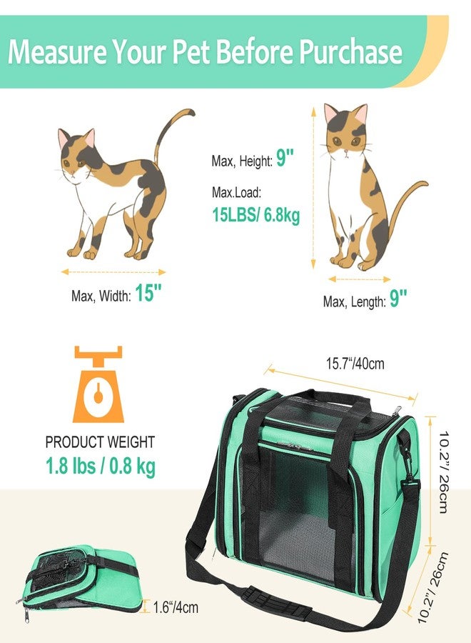Discala Cat Dog Carrier Up to 15 Lbs TSA Airline Approved Pet Carrier for Small Medium Cats Puppies Dog Carriers for Small Dogs Collapsible Soft Sided Cat Travel Carrier - Green 15.7"x10.2"x10.2" - Image 2