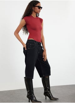 trendyol Burgundy Fitted Long Sleeve Stand Collar Flexible Snap Fastener Knitted Body TWOAW25BD00003  - Image 2