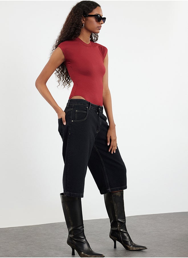 trendyol Burgundy Fitted Long Sleeve Stand Collar Flexible Snap Fastener Knitted Body TWOAW25BD00003  - Image 2