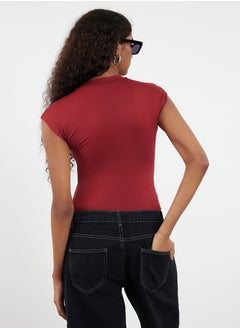 trendyol Burgundy Fitted Long Sleeve Stand Collar Flexible Snap Fastener Knitted Body TWOAW25BD00003  - Image 5
