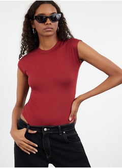 trendyol Burgundy Fitted Long Sleeve Stand Collar Flexible Snap Fastener Knitted Body TWOAW25BD00003  - Image 1
