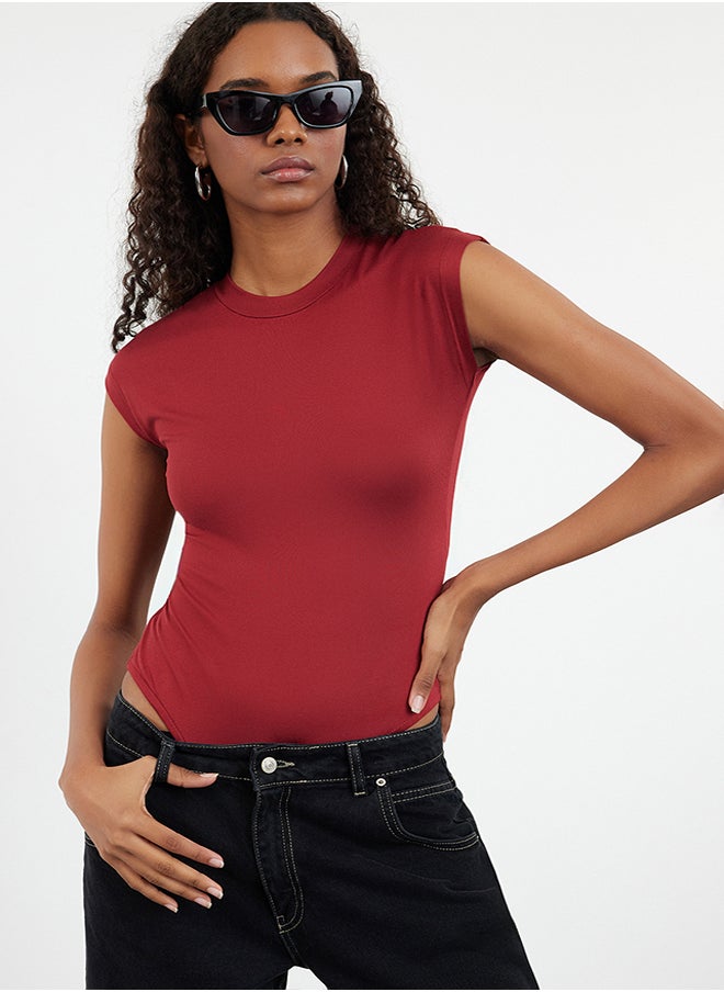 trendyol Burgundy Fitted Long Sleeve Stand Collar Flexible Snap Fastener Knitted Body TWOAW25BD00003  - Image 1