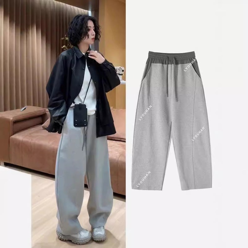 2025 Early Autumn New European Gray Contrast Color Stitching Fashion Easiest for Match Casual Pants Women's Niche Design Wide Leg Pants - Image 2