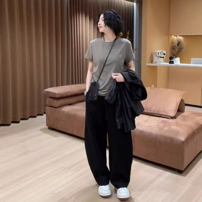 2025 Early Autumn New European Gray Contrast Color Stitching Fashion Easiest for Match Casual Pants Women's Niche Design Wide Leg Pants - Image 5