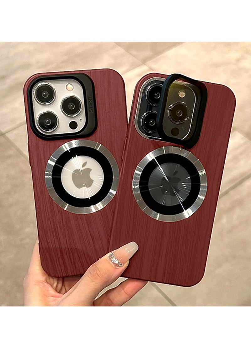 Wtech MR. BIGC Series Wooden Texture Raised Lips Camera Magsafe Case Cover For Apple iPhone 15 Pro Max 2023 Burgundy Red - Image 3