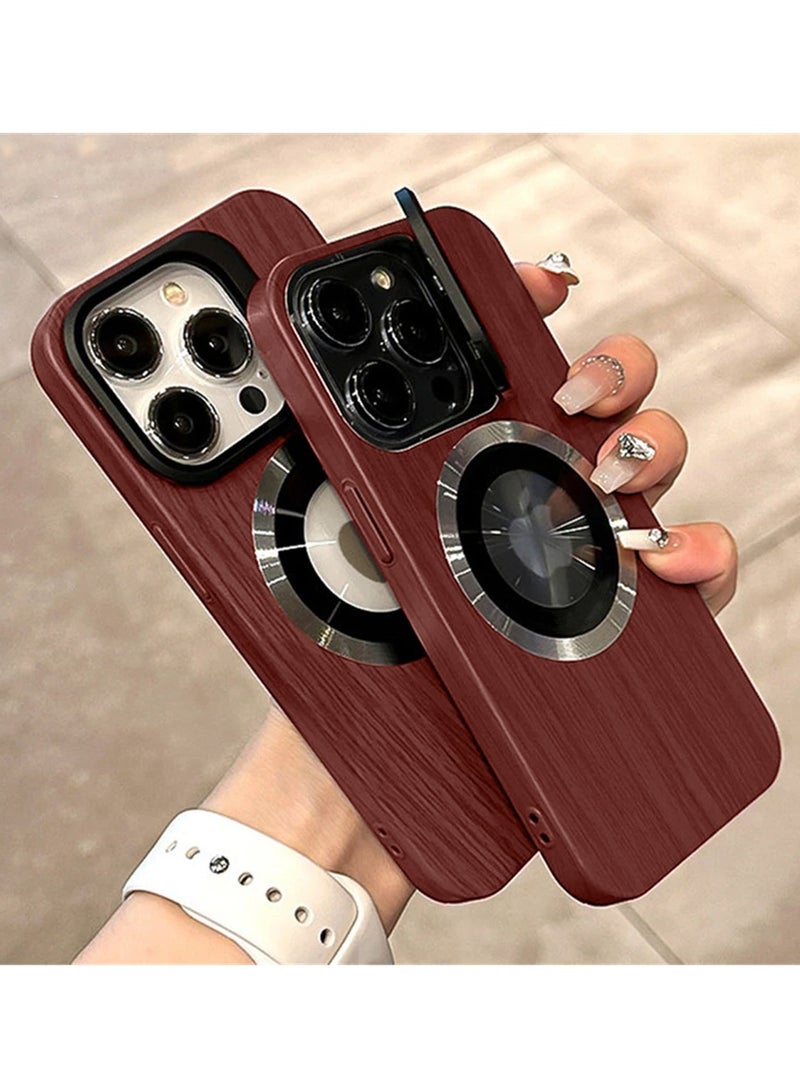 Wtech MR. BIGC Series Wooden Texture Raised Lips Camera Magsafe Case Cover For Apple iPhone 15 Pro Max 2023 Burgundy Red - Image 4