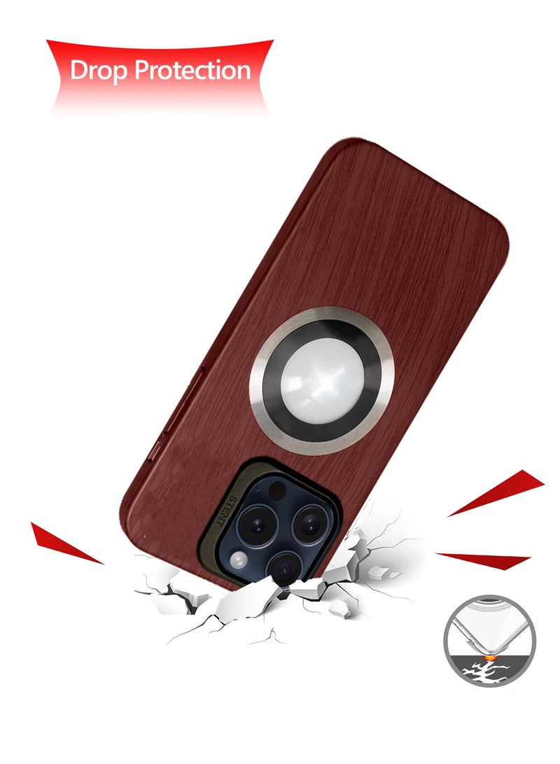 Wtech MR. BIGC Series Wooden Texture Raised Lips Camera Magsafe Case Cover For Apple iPhone 15 Pro Max 2023 Burgundy Red - Image 5