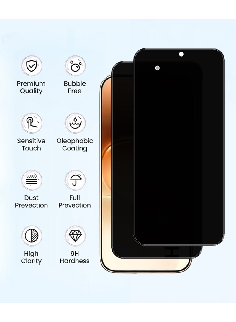 Yunpy [2+1 Packs] for Honor 600 Privacy Tempered Glass Screen Protector with Camera Lens Film, Including 2 Pack Privacy Front Glass and 1 Pack Camera Lens Film, 9H Hardness HD Clear Anti-Scratch Anti-Fingerprint Bubble-Free Case Friendly Screen Protector - Image 3