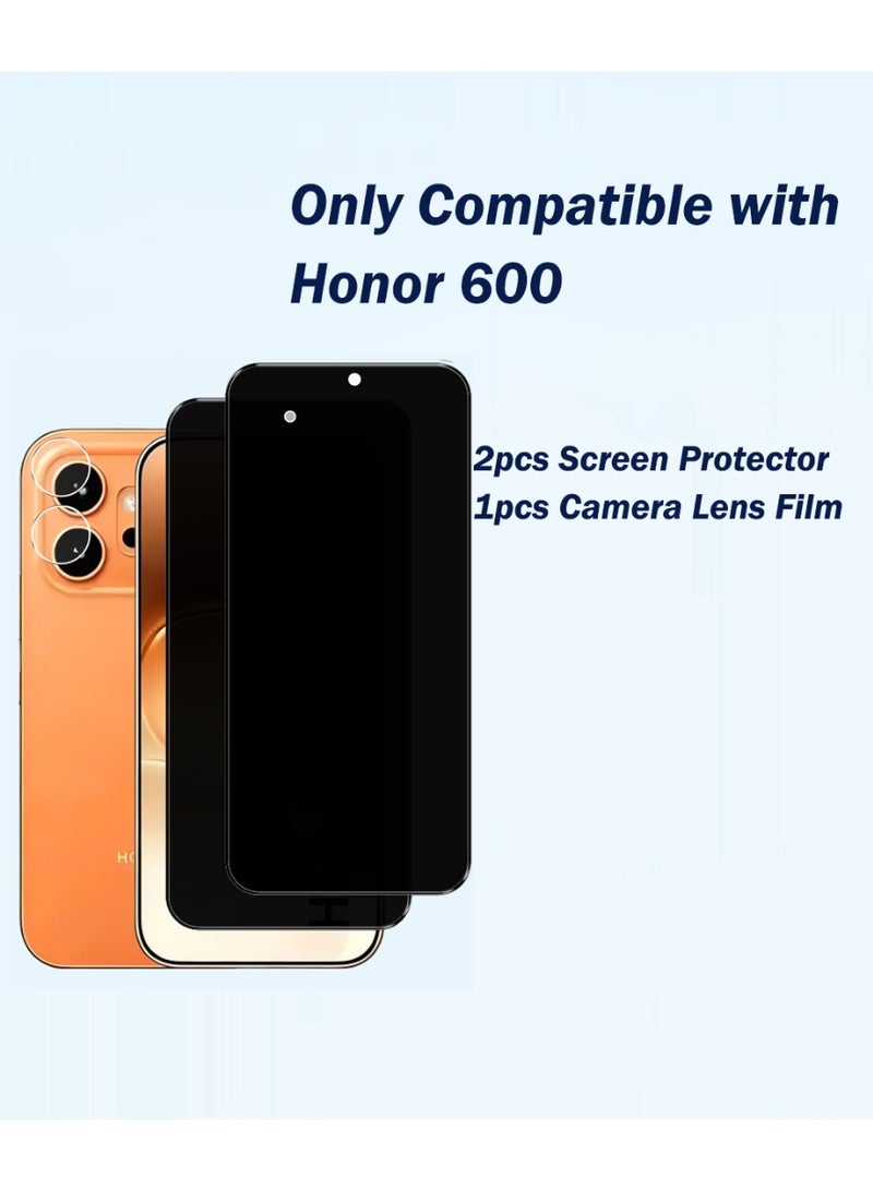 Yunpy [2+1 Packs] for Honor 600 Privacy Tempered Glass Screen Protector with Camera Lens Film, Including 2 Pack Privacy Front Glass and 1 Pack Camera Lens Film, 9H Hardness HD Clear Anti-Scratch Anti-Fingerprint Bubble-Free Case Friendly Screen Protector - Image 2