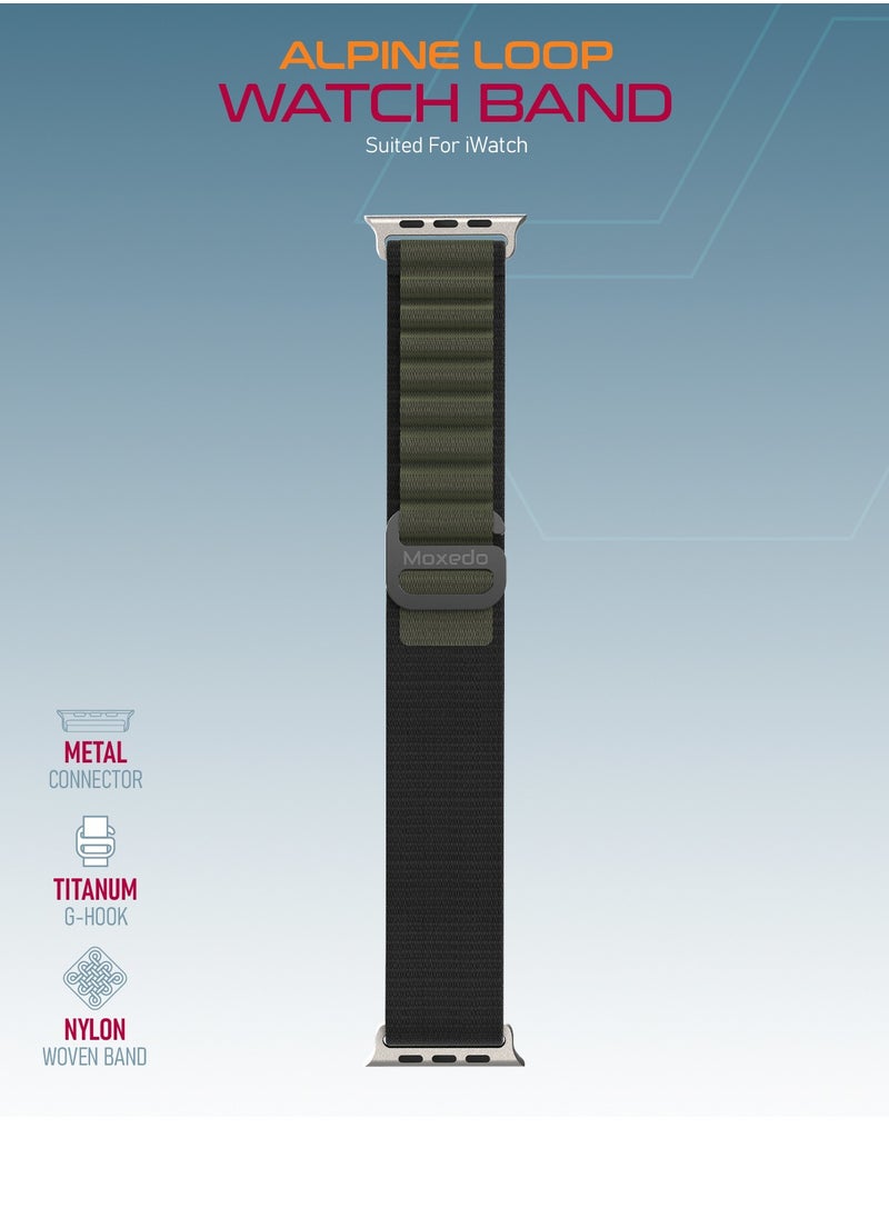Moxedo - Moxedo Alpine Loop Watch Band Adjustable Sports Nylon Woven with Titanium G-Hook Strap Compatible with Apple Watch Band Series 8,7,6,5,4,3,2,1,SE Ultra design for 44mm,45mm,49mm (Field Green) - Image 1