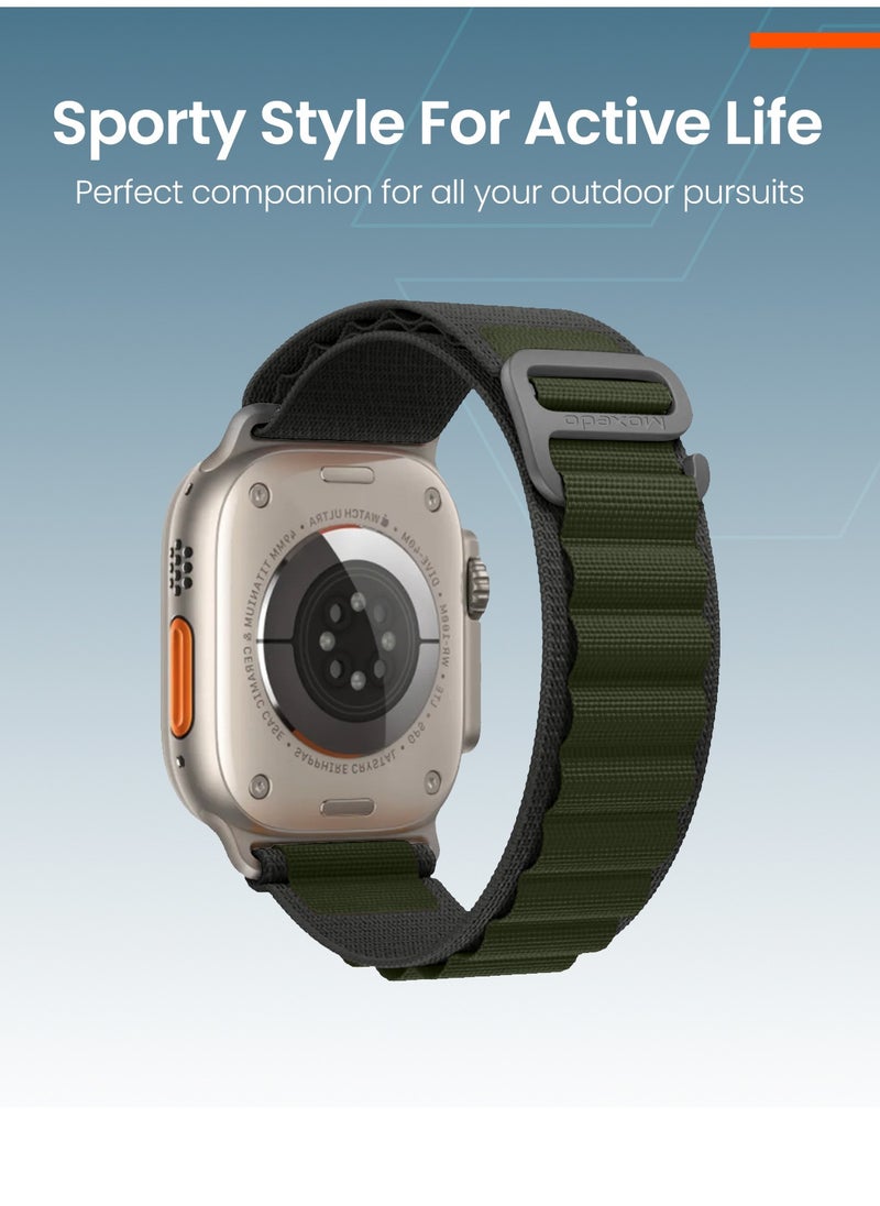 Moxedo - Moxedo Alpine Loop Watch Band Adjustable Sports Nylon Woven with Titanium G-Hook Strap Compatible with Apple Watch Band Series 8,7,6,5,4,3,2,1,SE Ultra design for 44mm,45mm,49mm (Field Green) - Image 1