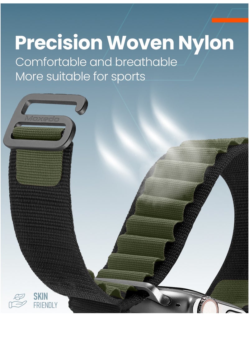 Moxedo - Moxedo Alpine Loop Watch Band Adjustable Sports Nylon Woven with Titanium G-Hook Strap Compatible with Apple Watch Band Series 8,7,6,5,4,3,2,1,SE Ultra design for 44mm,45mm,49mm (Field Green) - Image 1