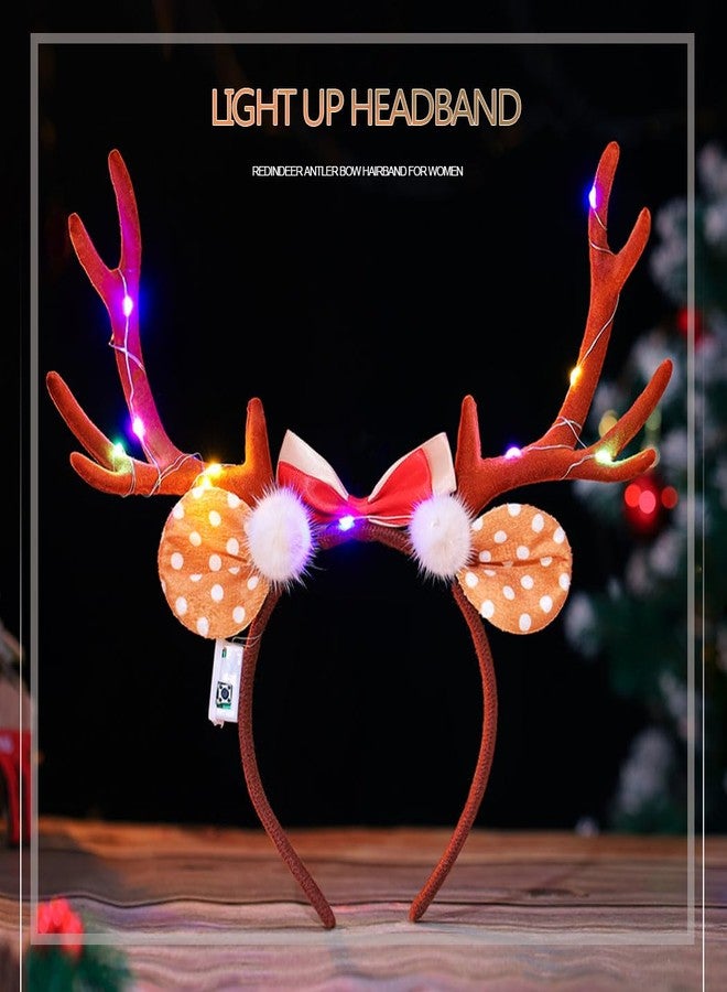 فديزاينر طوق رأس بتصميم قرون غزال الرنة، طوق رأس بني مضيء لعيد الميلاد، طوق رأس على شكل غزال، طوق رأس على شكل آذان غزال صغير، إكسسوارات شعر نسائية للعطلات، دعائم للأزياء التنكرية (فيونكة) - Image 2