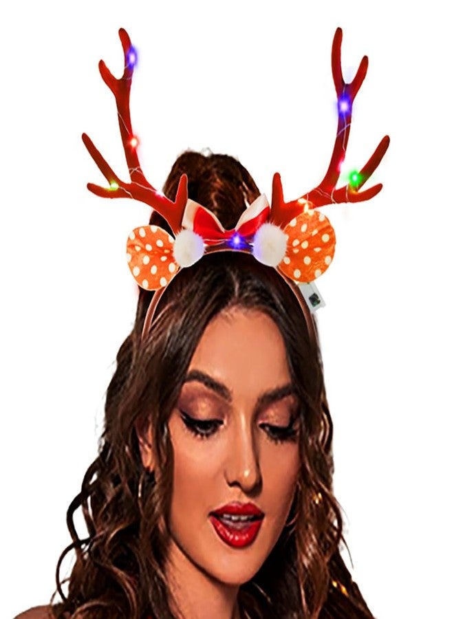 فديزاينر طوق رأس بتصميم قرون غزال الرنة، طوق رأس بني مضيء لعيد الميلاد، طوق رأس على شكل غزال، طوق رأس على شكل آذان غزال صغير، إكسسوارات شعر نسائية للعطلات، دعائم للأزياء التنكرية (فيونكة) - Image 3