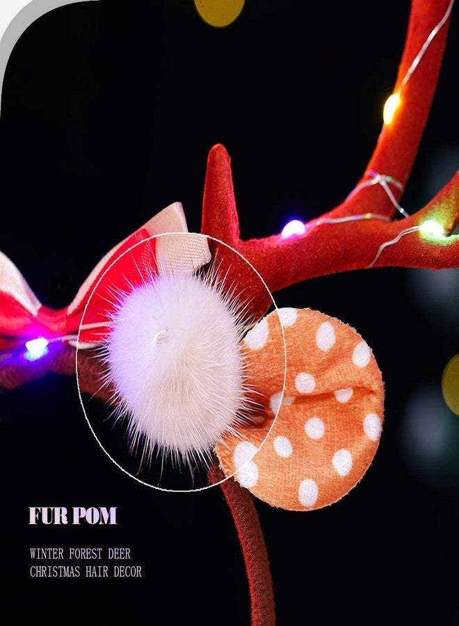 فديزاينر طوق رأس بتصميم قرون غزال الرنة، طوق رأس بني مضيء لعيد الميلاد، طوق رأس على شكل غزال، طوق رأس على شكل آذان غزال صغير، إكسسوارات شعر نسائية للعطلات، دعائم للأزياء التنكرية (فيونكة) - Image 4