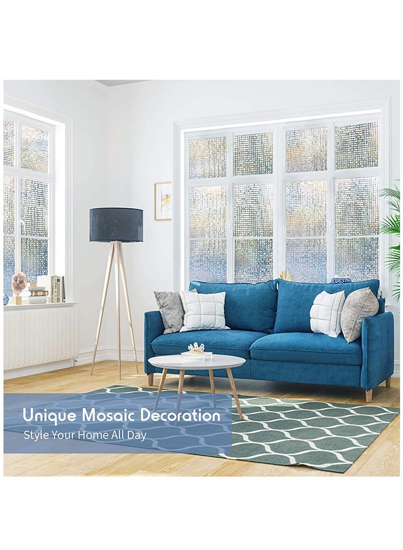 Window Privacy Film Stained Glass Window Film Mosaic Static Cling Decorative Window Vinyl, Removable Rainbow Window Tint, Non-Adhesive UV Blocking for Home Office, 17.5 x 78.7 - Image 5