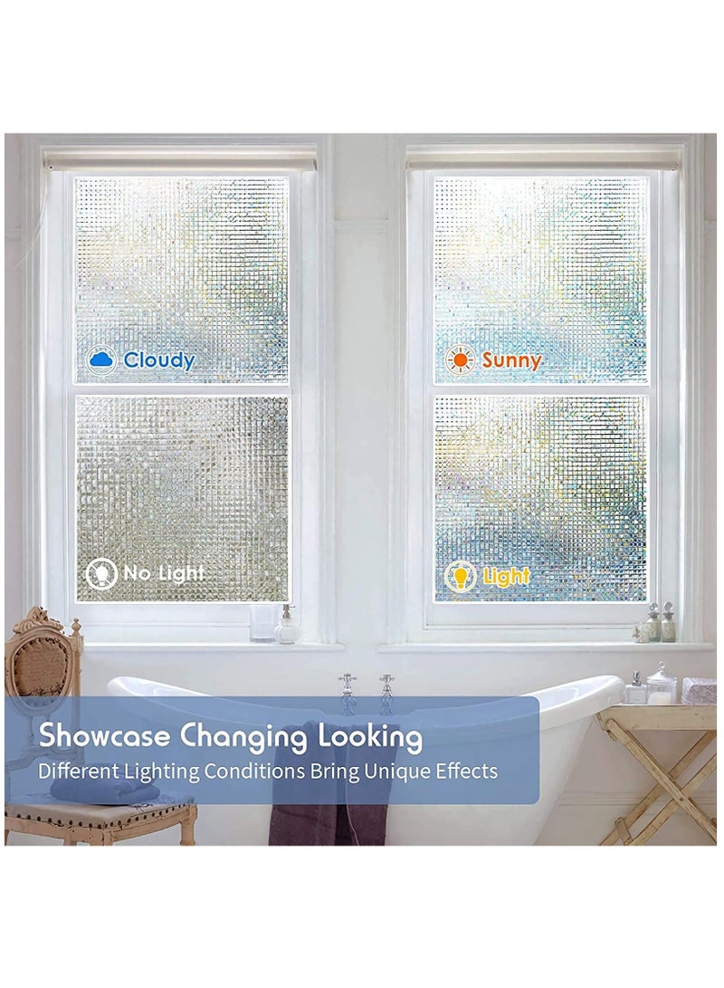 Window Privacy Film Stained Glass Window Film Mosaic Static Cling Decorative Window Vinyl, Removable Rainbow Window Tint, Non-Adhesive UV Blocking for Home Office, 17.5 x 78.7 - Image 3