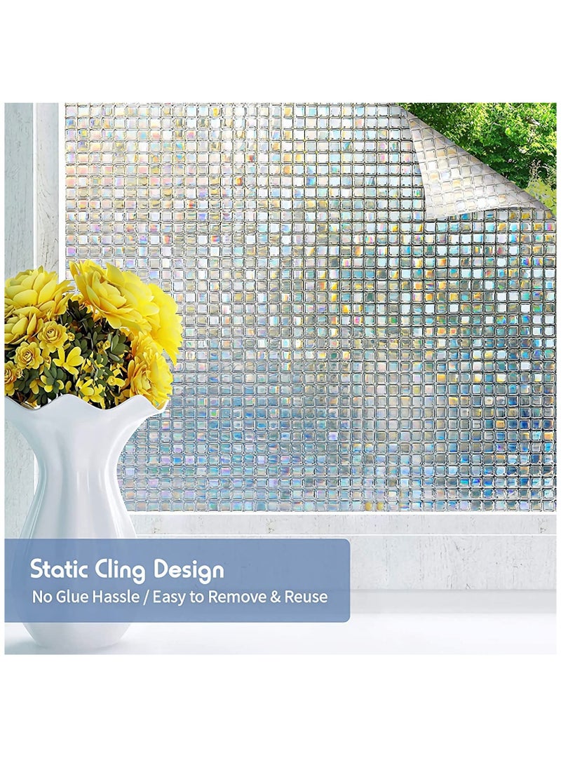 Window Privacy Film Stained Glass Window Film Mosaic Static Cling Decorative Window Vinyl, Removable Rainbow Window Tint, Non-Adhesive UV Blocking for Home Office, 17.5 x 78.7 - Image 2