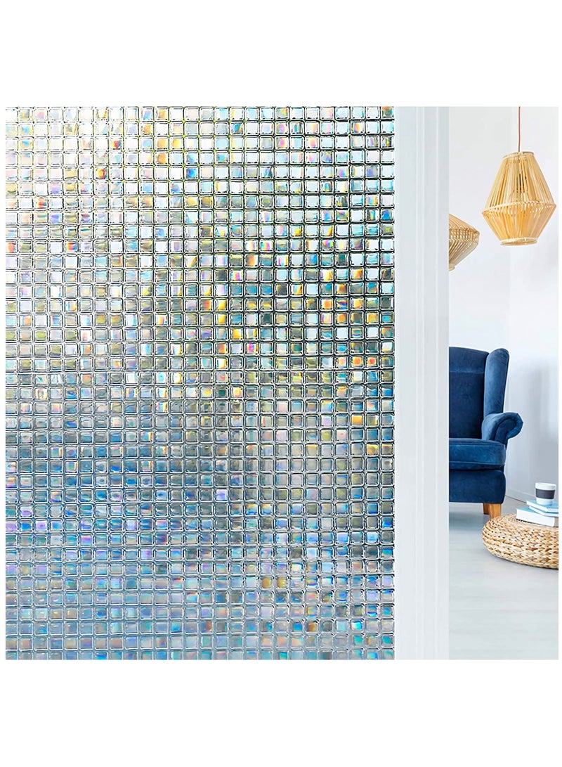 Window Privacy Film Stained Glass Window Film Mosaic Static Cling Decorative Window Vinyl, Removable Rainbow Window Tint, Non-Adhesive UV Blocking for Home Office, 17.5 x 78.7 - Image 1