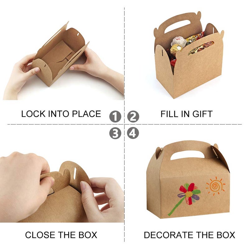 ValBox Treat Boxes 30 Pack Brown Kraft Paper Gable Gift Boxes - Goodies Favor Box for Kids' Birthday Party, Wedding, Baby Shower, 6.2 x 3.5 x 3.5 Inches - Image 4