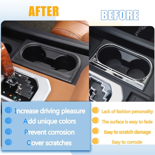 METYOUCAR ABS Plastic Front Seat Central Armrest Cup Holder Cup Trim Decor Sticker for Toyota Tundra 2014-2021 (Matte Black) - Image 2