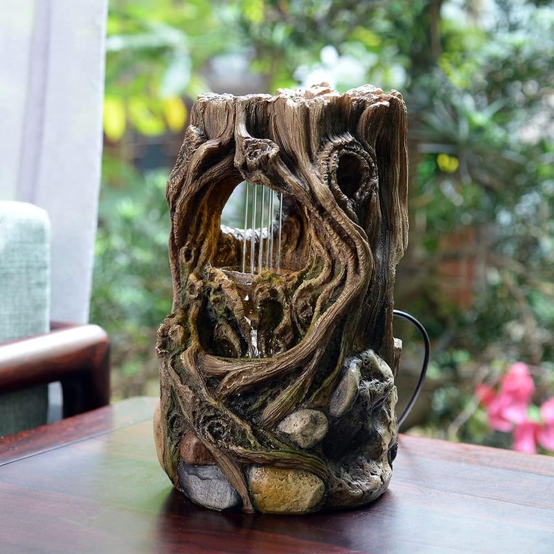Kalona Tabletop Fountains Beautiful Stump Water Fountain Relaxation Raindrop Fountains Meditation Desk Fountain Artistic Waterfall Fountains Home/Office Decor(22013) - Image 2