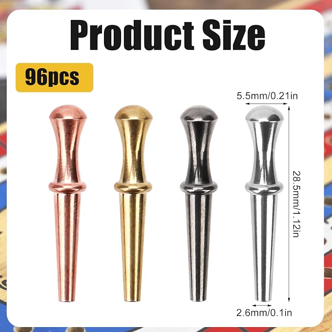 Gosknor 96pcs Cribbage Board Pegs, Peg Board Game Tapered Design Metal Cribbage Board Pins fits 1/8 Holes Cribbage Traditional Board Templates Cribbage Accessories for Family Friends (4 Colors) - Image 3
