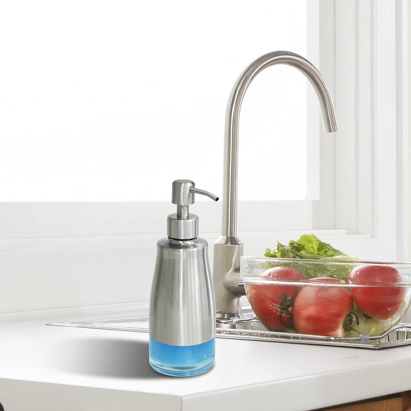 AUMIO Dish Soap Dispenser with Stickers, Kitchen Soap Dispensers Brushed Nickel Stainless Steel and Glass Combined, Refillable Liquid Hand Soap Dispenser for Bathroom & Kitchen (11OZ / 320ML) - Image 5