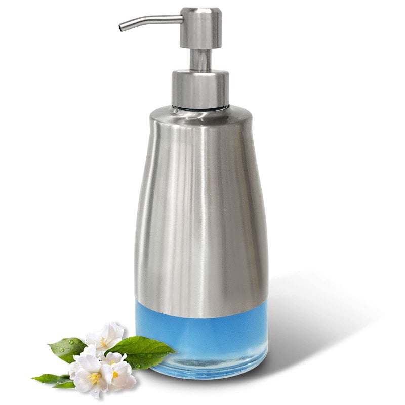 AUMIO Dish Soap Dispenser with Stickers, Kitchen Soap Dispensers Brushed Nickel Stainless Steel and Glass Combined, Refillable Liquid Hand Soap Dispenser for Bathroom & Kitchen (11OZ / 320ML) - Image 1