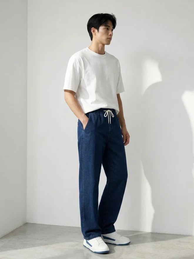 Styli  Men Relaxed Fit Jeans with Drawstring for Men | Best Price UAE