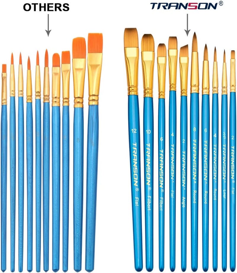 TRANSON 20pcs Bulk Artist Paint Brush Set for Acrylic Watercolor Gouache Hobby Craft Face Painting - Image 4