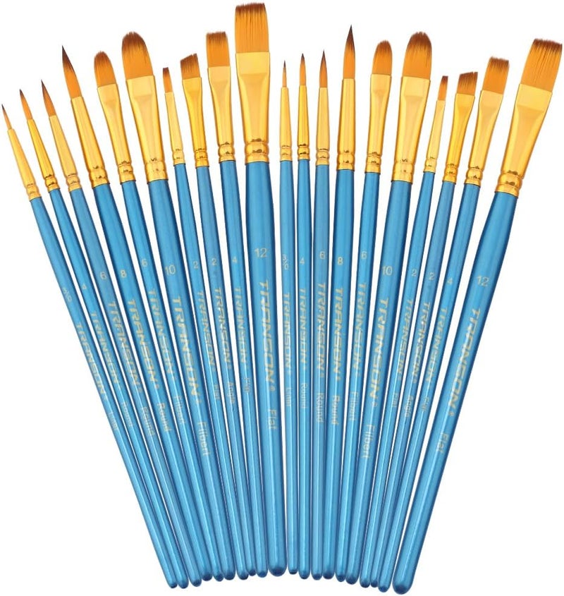 TRANSON 20pcs Bulk Artist Paint Brush Set for Acrylic Watercolor Gouache Hobby Craft Face Painting - Image 1