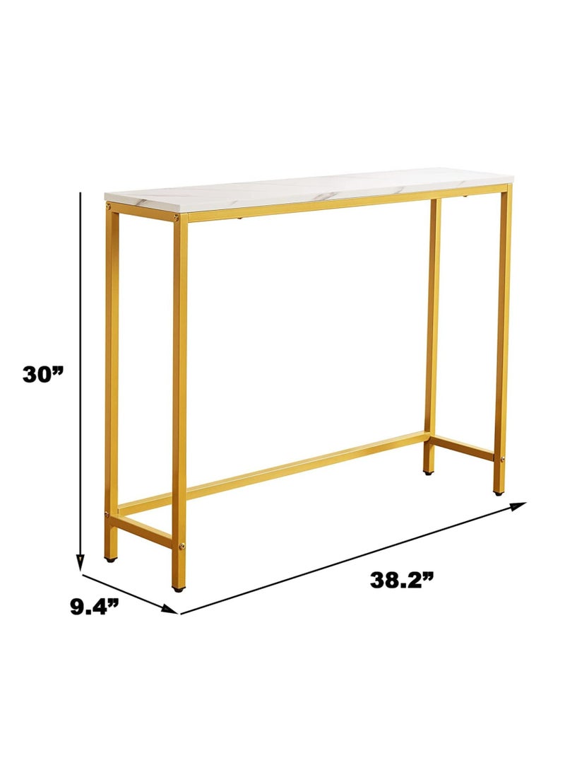LEDIN - Console Table Tempered Glass Table Modern Sofa or Entryway Table Metal Frame Sturdy Adjustable Feet for a Living Room Hallway Golden - Image 1