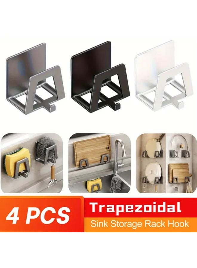 4 PCS Black Self Adhesive Metal Sink Storage Rack Hooks Space Saving - Image 2