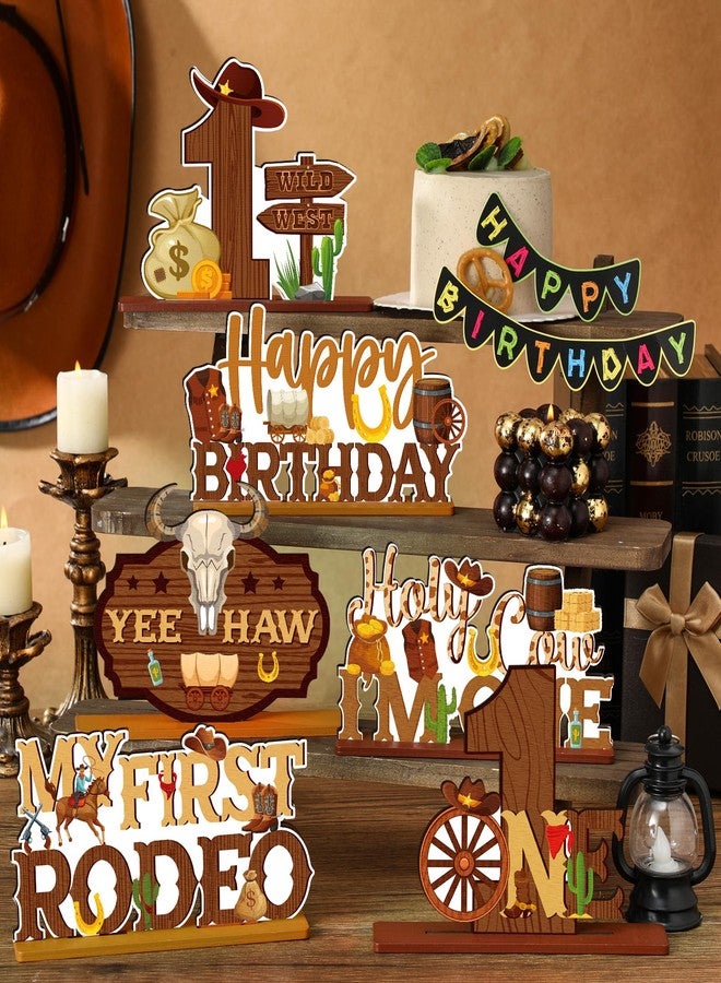 Quzzil 6 Pcs My First Rodeo Birthday Party Decorations Western Cowboy Wood Table Centerpieces Party Supplies for Wild West Baby Boys Western Cowboy One Year Old Birthday Baby Shower - Image 4
