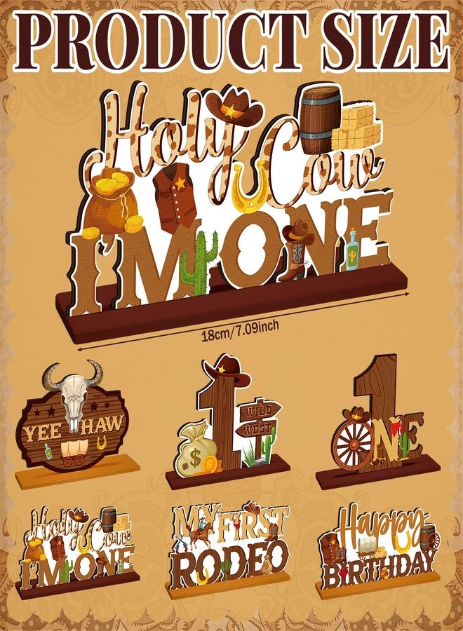 Quzzil 6 Pcs My First Rodeo Birthday Party Decorations Western Cowboy Wood Table Centerpieces Party Supplies for Wild West Baby Boys Western Cowboy One Year Old Birthday Baby Shower - Image 2