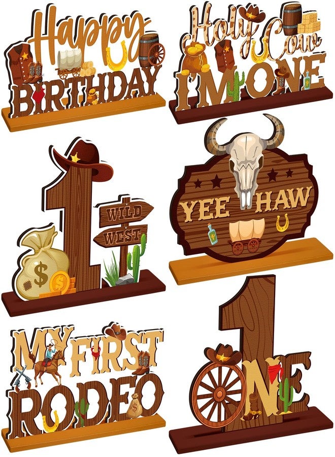 Quzzil 6 Pcs My First Rodeo Birthday Party Decorations Western Cowboy Wood Table Centerpieces Party Supplies for Wild West Baby Boys Western Cowboy One Year Old Birthday Baby Shower - Image 1