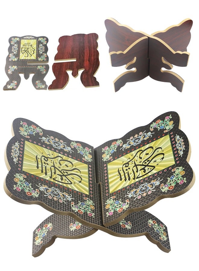 Double-Sided Muslim Quran Holders Stand Foldable Islamic Prayer Bookshelf Portable Reading Rack Ramadan Festival Gift Home Decor Can Be Used for Praying, Reading, Displaying - Image 1
