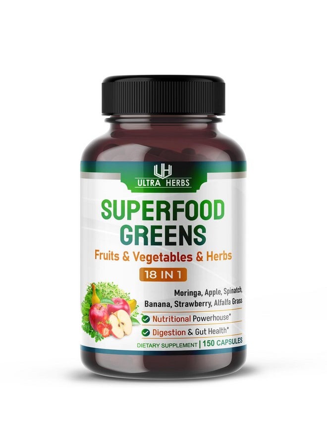 أعشاب فائقة - Superfood Greens 18 IN 1 - 18,100mg مع الفواكه والخضروات والأعشاب - المورينجا، البرسيم، التفاح، السبانخ، الموز، الفراولة - تعزيز الطاقة والمناعة وصحة الأمعاء (إمدادات لمدة 150 يومًا (عبوة واحدة)) - Image 1