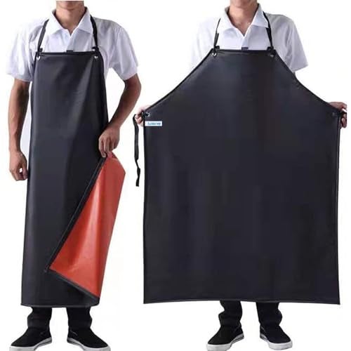 Lchkrep Men's Waterproof Apron Black, Lightweight Vinyl Rubber for Dishwashing, Butcher, Dog Grooming, Fish Cleaning Industrial, 43"x29" Heavy Duty (Black-2pack) - Image 1