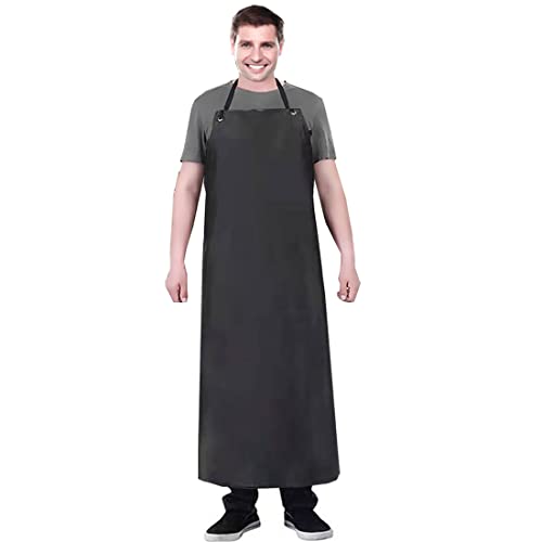 Lchkrep Men's Waterproof Apron Black, Lightweight Vinyl Rubber for Dishwashing, Butcher, Dog Grooming, Fish Cleaning Industrial, 43"x29" Heavy Duty (Black-2pack) - Image 3