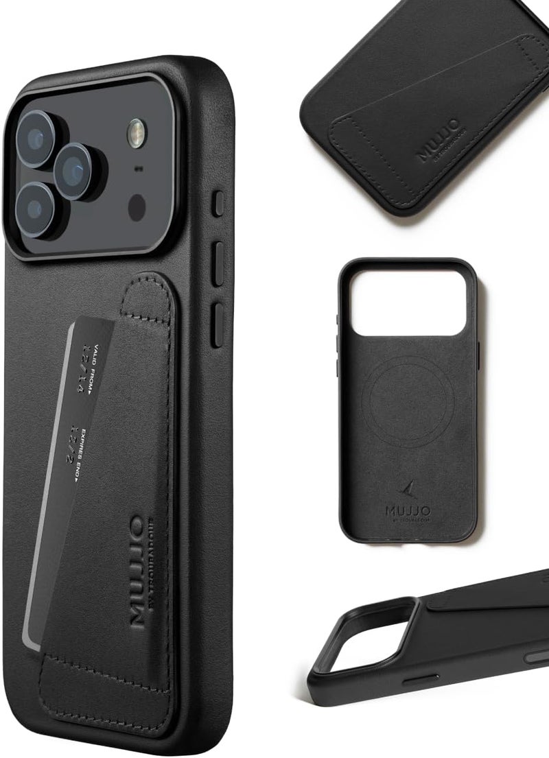 موجو حافظة آيفون  برو ماكس جلد فاخر أسود مع شحن لاسلكي مغناطيسي - Image 2