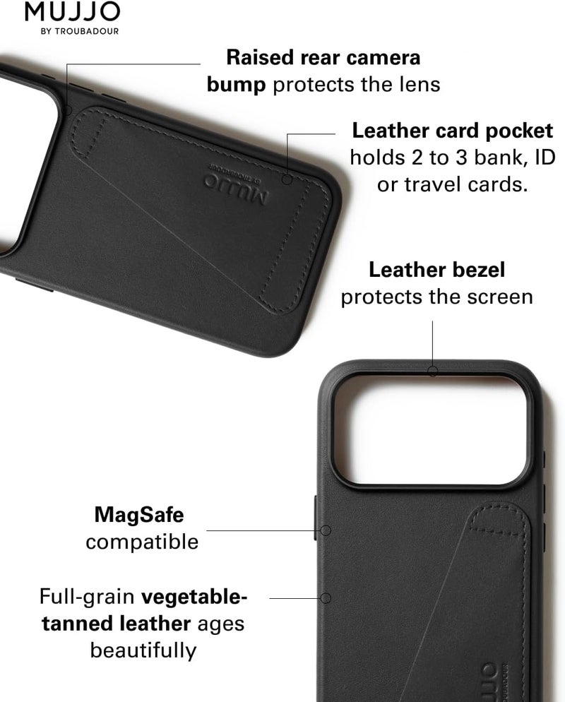 موجو حافظة آيفون  برو ماكس جلد فاخر أسود مع شحن لاسلكي مغناطيسي - Image 3