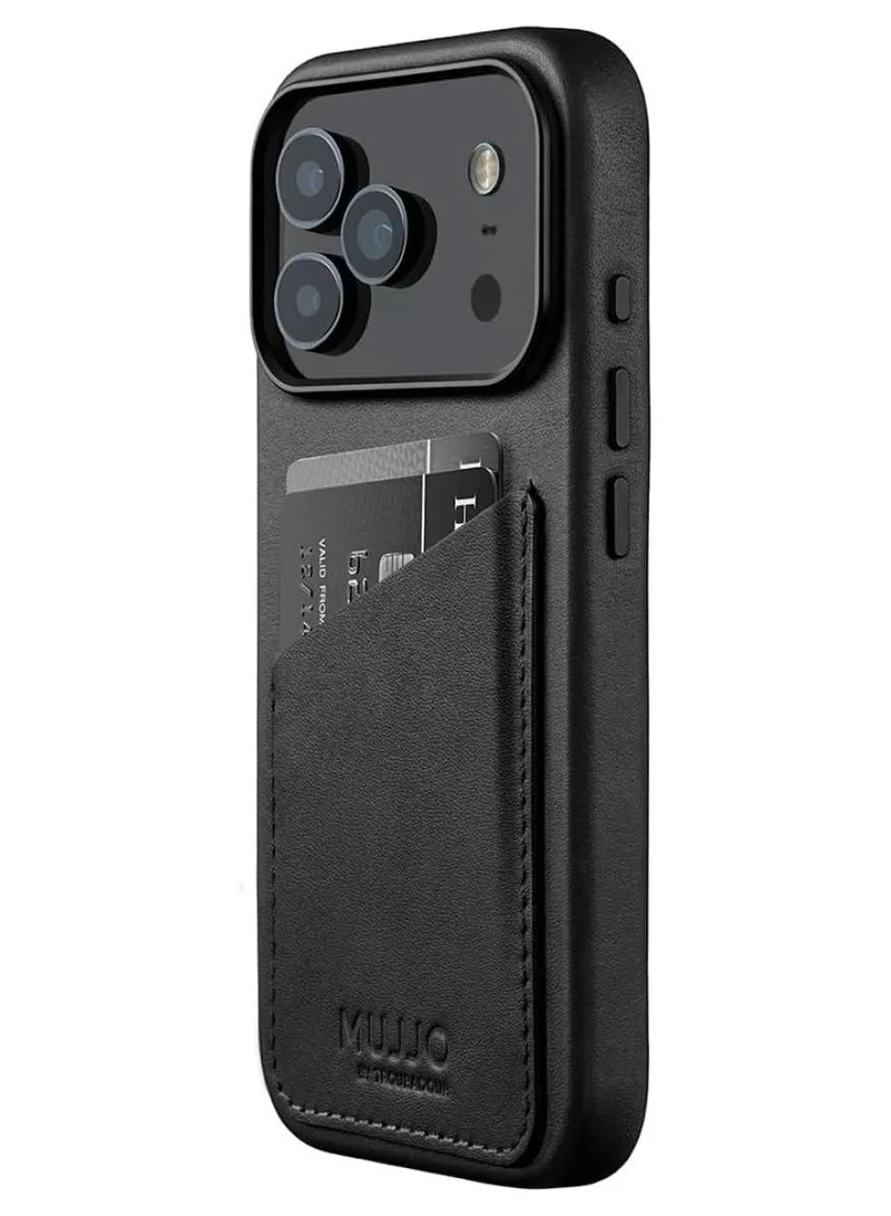 موجو حافظة آيفون  برو ماكس جلد فاخر أسود مع شحن لاسلكي مغناطيسي