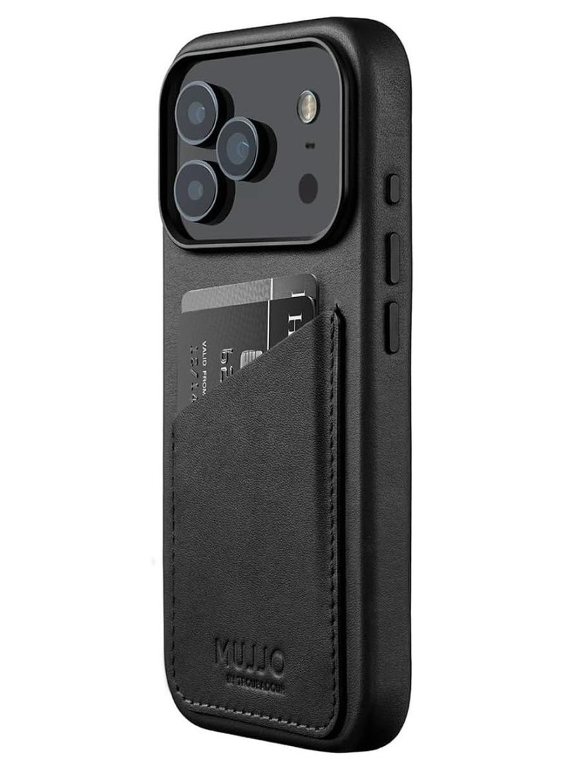 موجو حافظة آيفون  برو ماكس جلد فاخر أسود مع شحن لاسلكي مغناطيسي - Image 1