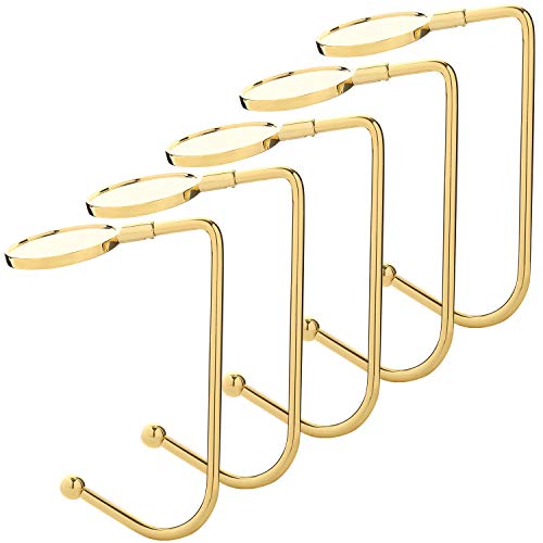 Sunshane 5 Pieces Christmas Stocking Holders Mantel Hooks Hanger Christmas Safety Hang Grip Stockings Clip for Christmas Party Decoration Gold - Image 1